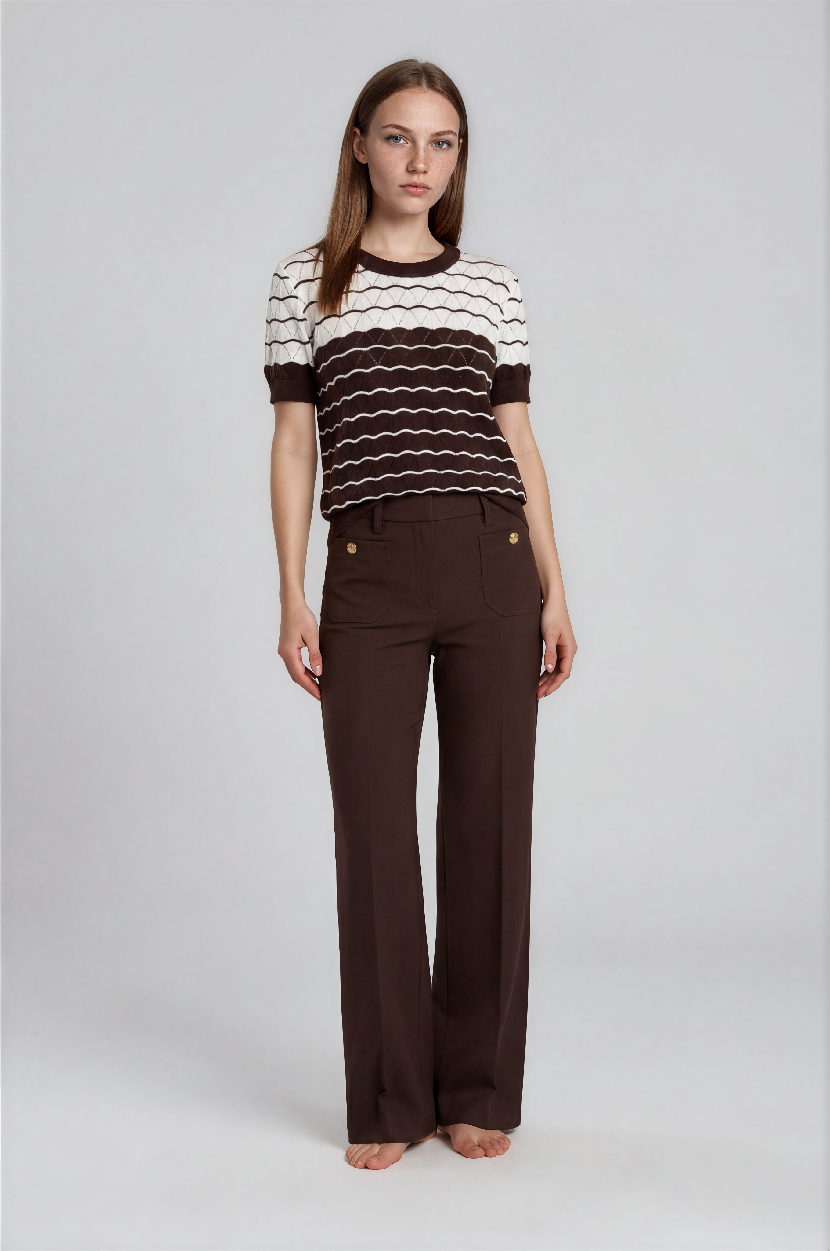 DIMEQUANDO womens lightweight dual-color short sleeve sweater top